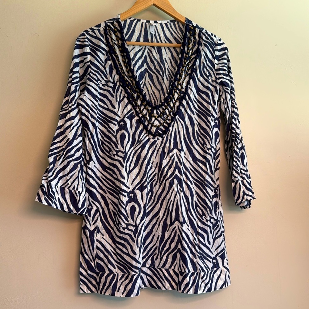 Vix Paula Hermanny Animal Print Navy blue and white Cover Up Dress Size Small